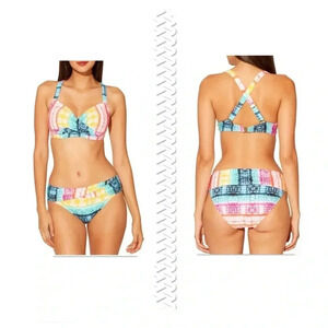 Bleu Rod Beattie Womens Rainbow Tye Dye D-Cup Swim Top and Bottom